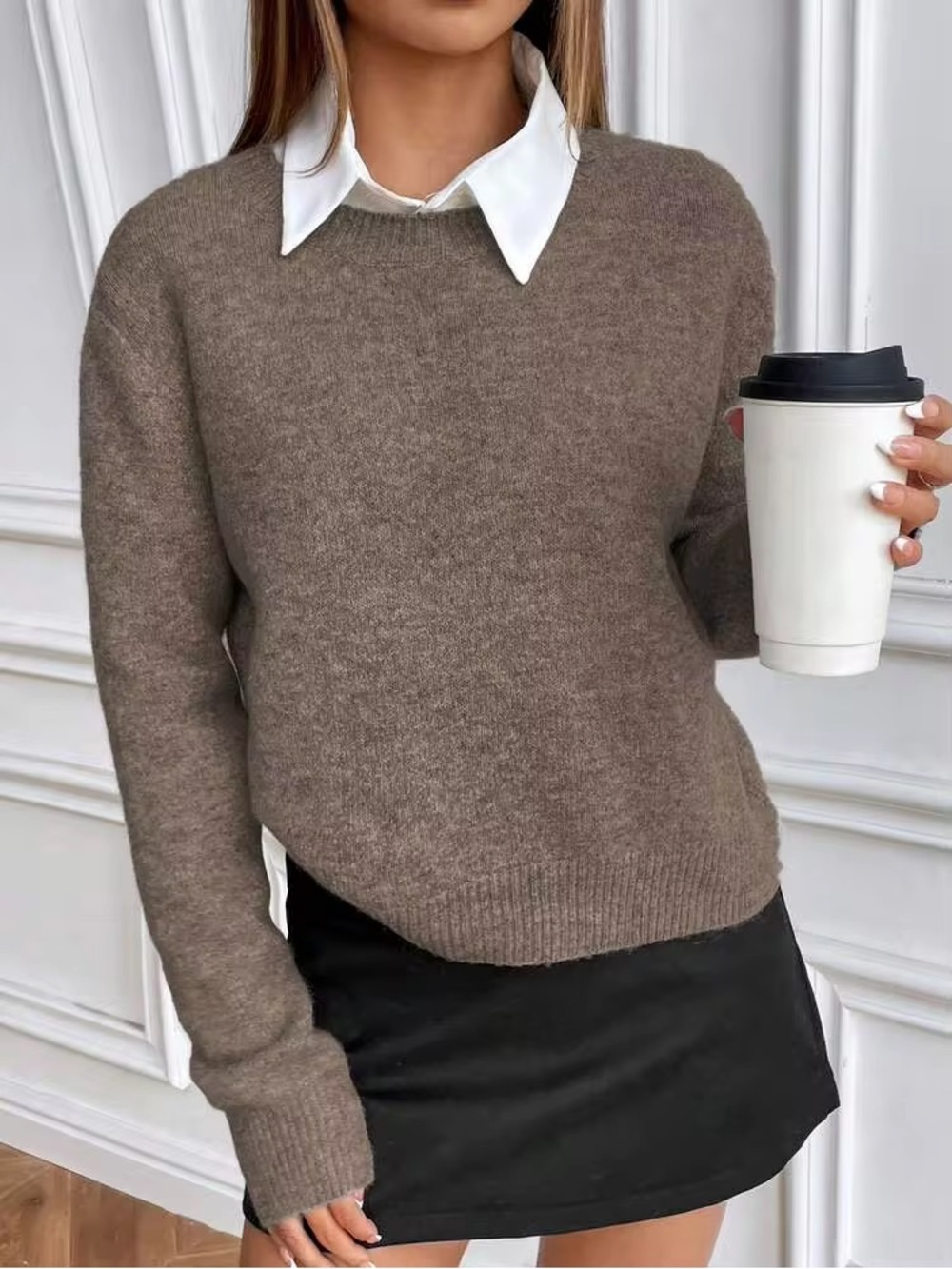 Women's Taupe Crewneck Sweater